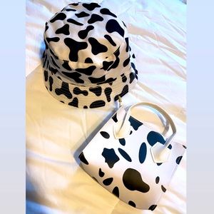 Cow print bucket hat and purse